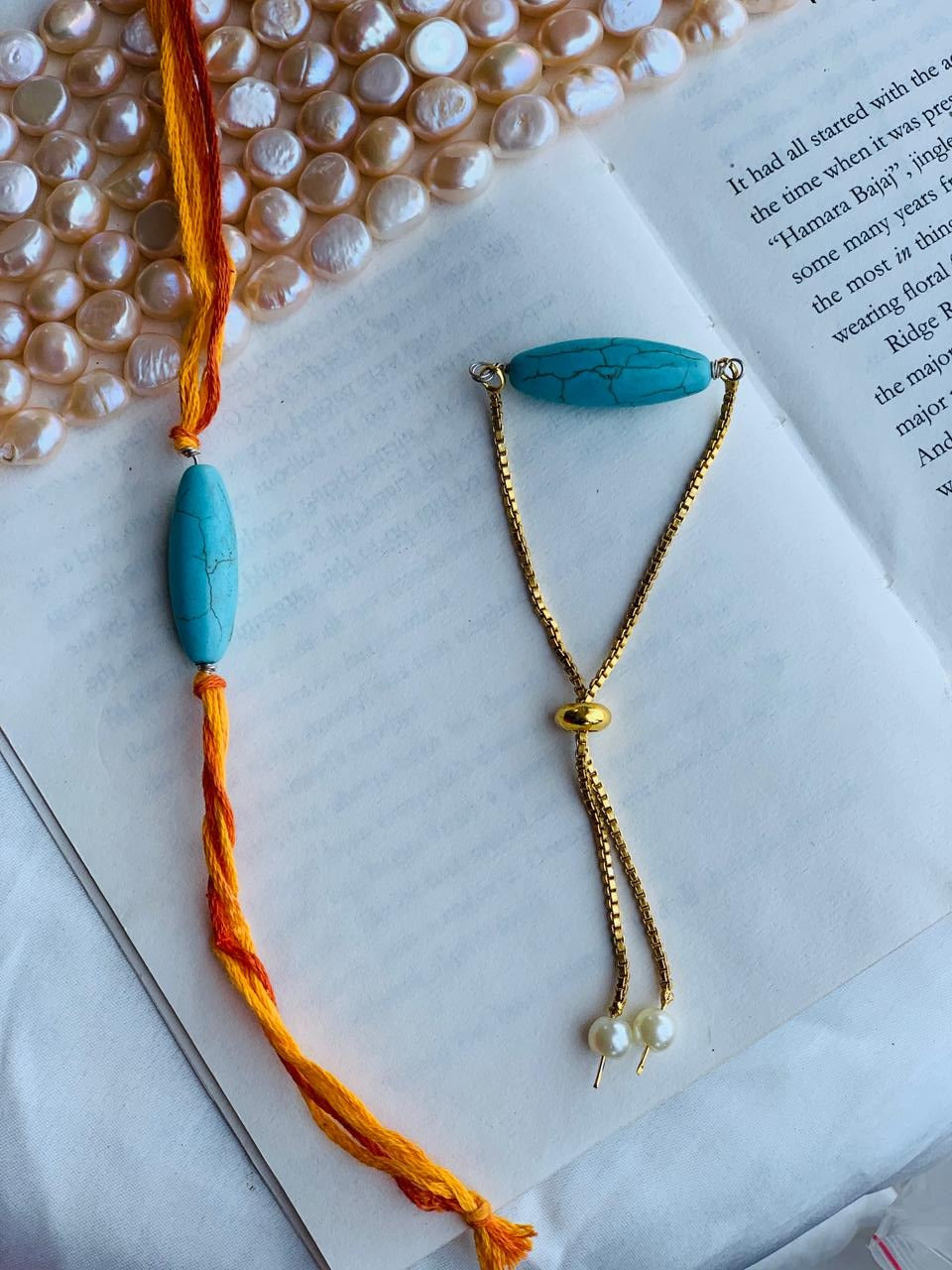 Turquoise Tube Couple Rakhi