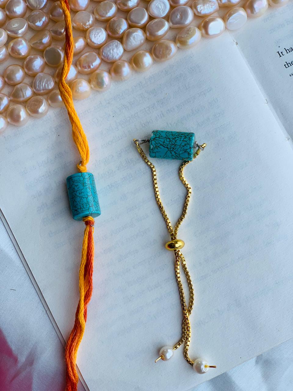 Turquoise Tube Couple Rakhi