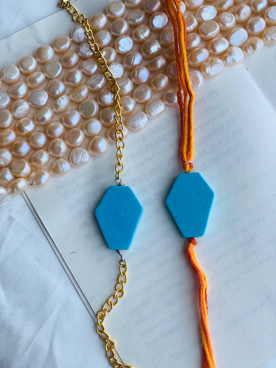 Hexagon Turquoise Couple Rakhi