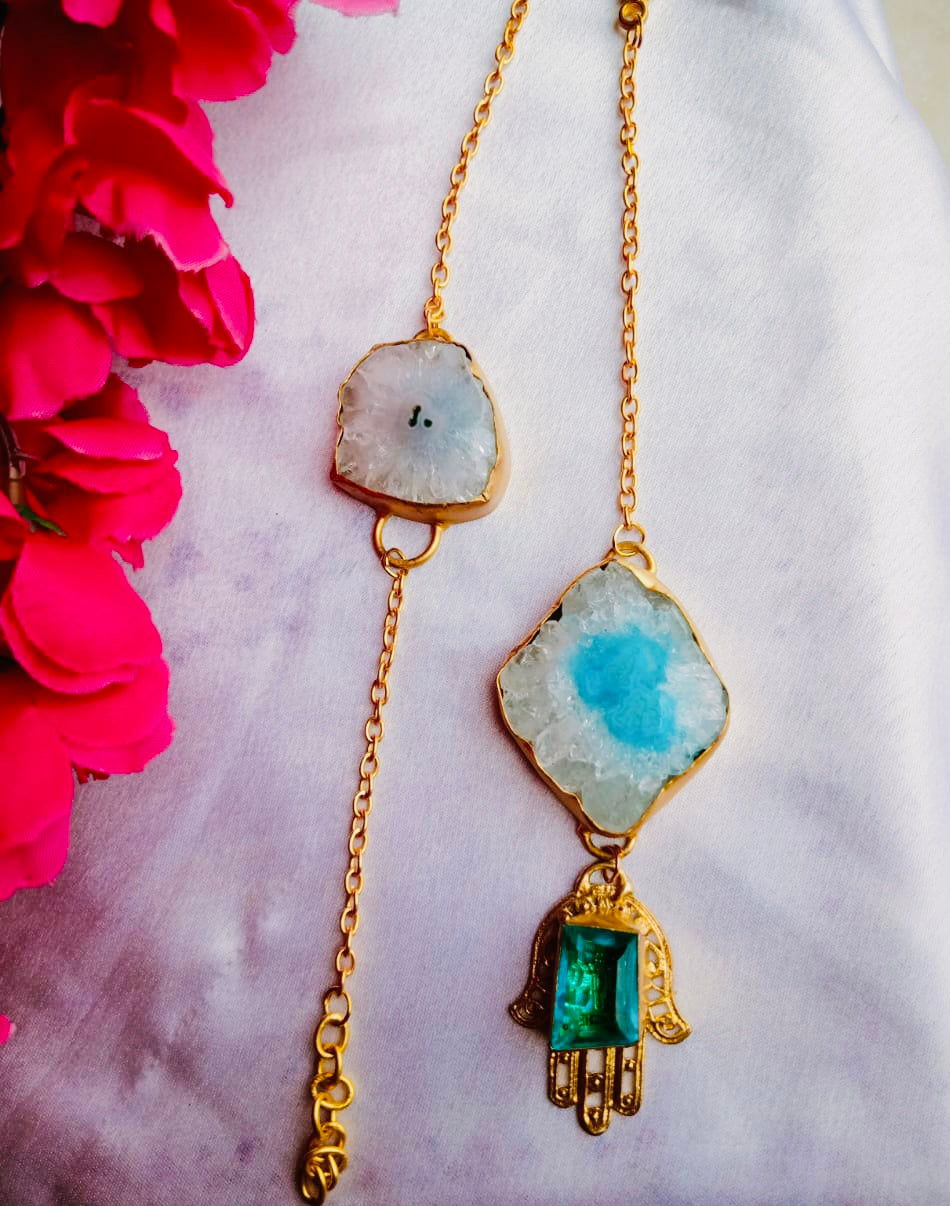 Aqua Agate stone Couple Rakhi
