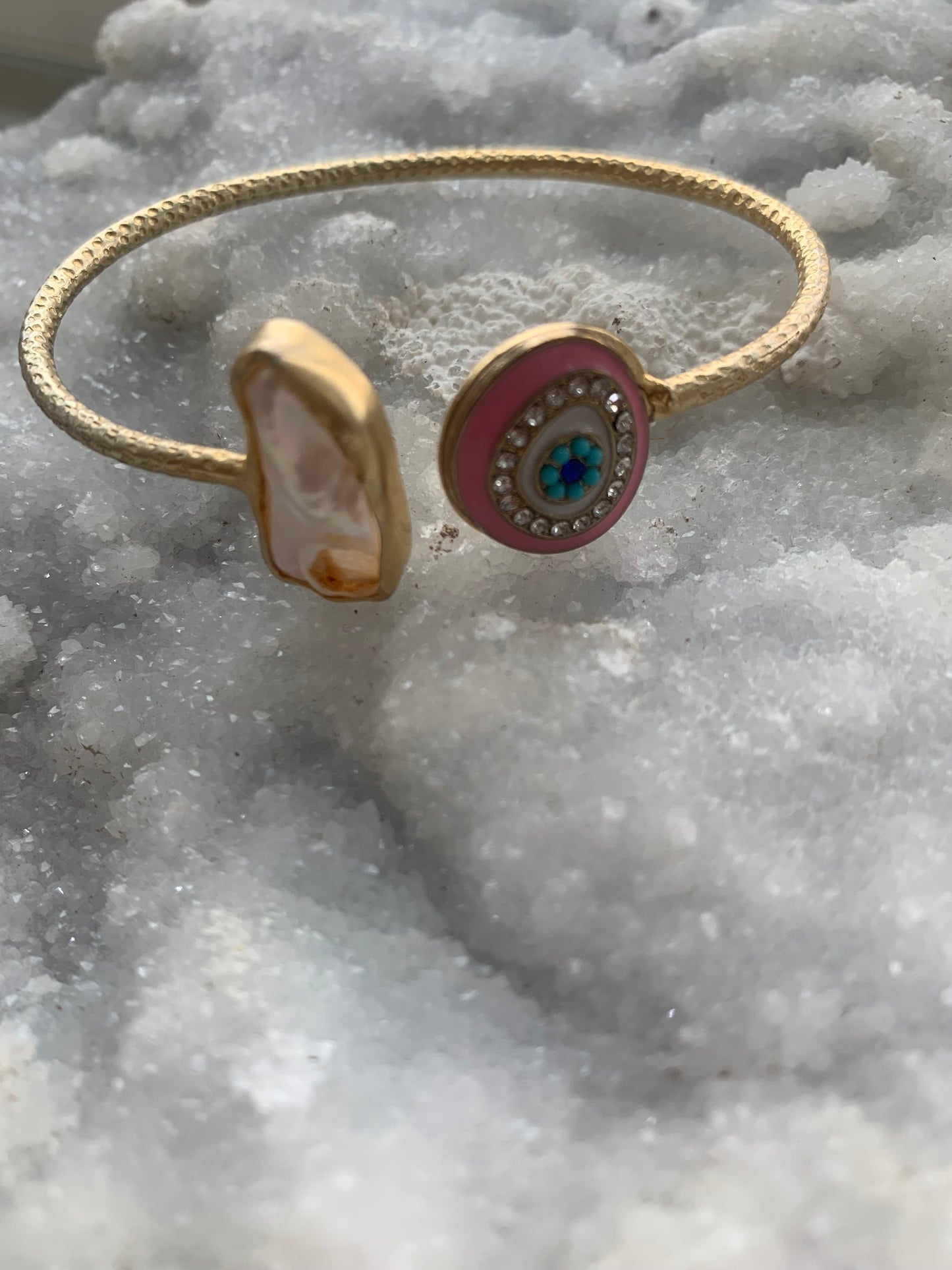 Pink Evil Eye with Pearl Handcuff