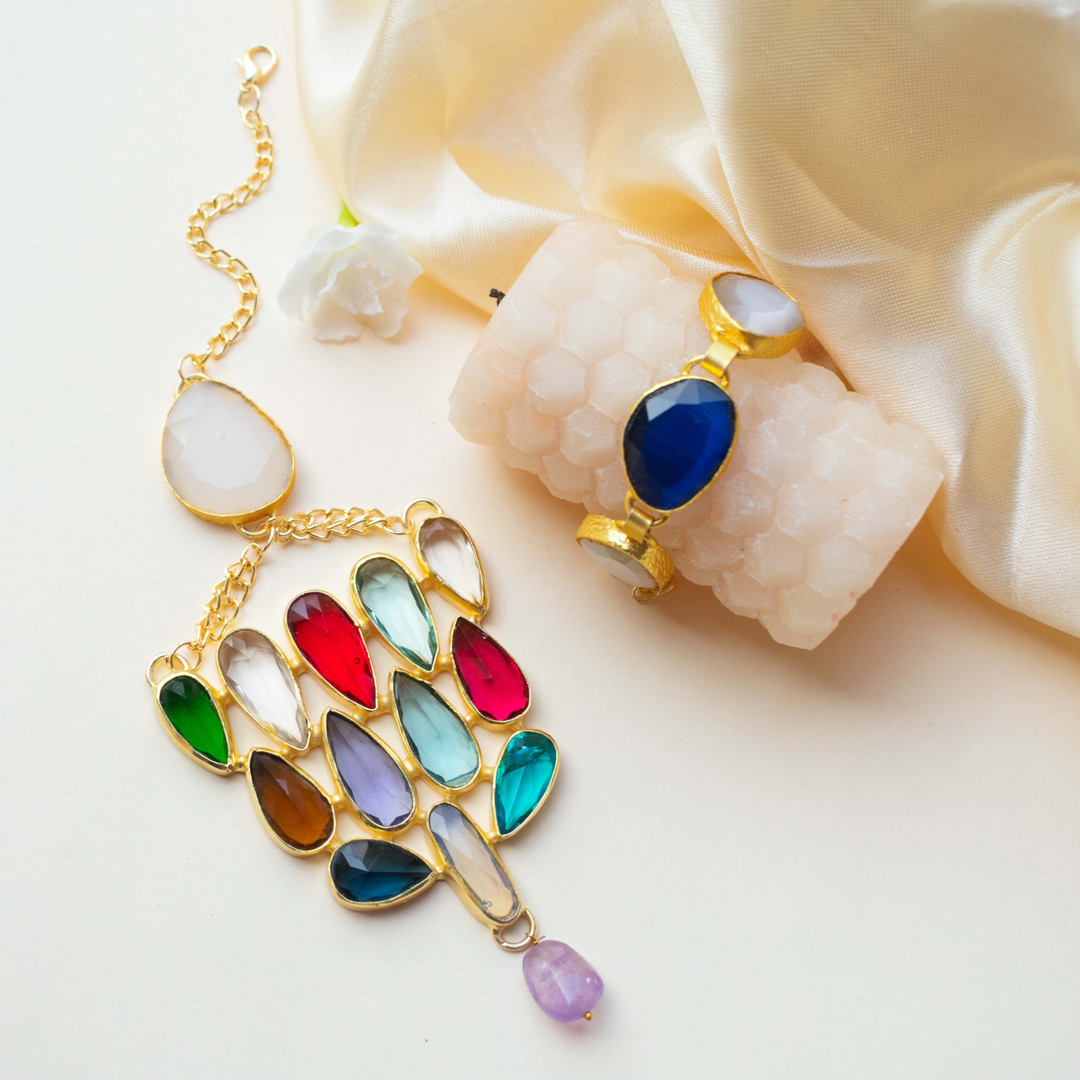 Multi coloured Stone Couple Rakhi