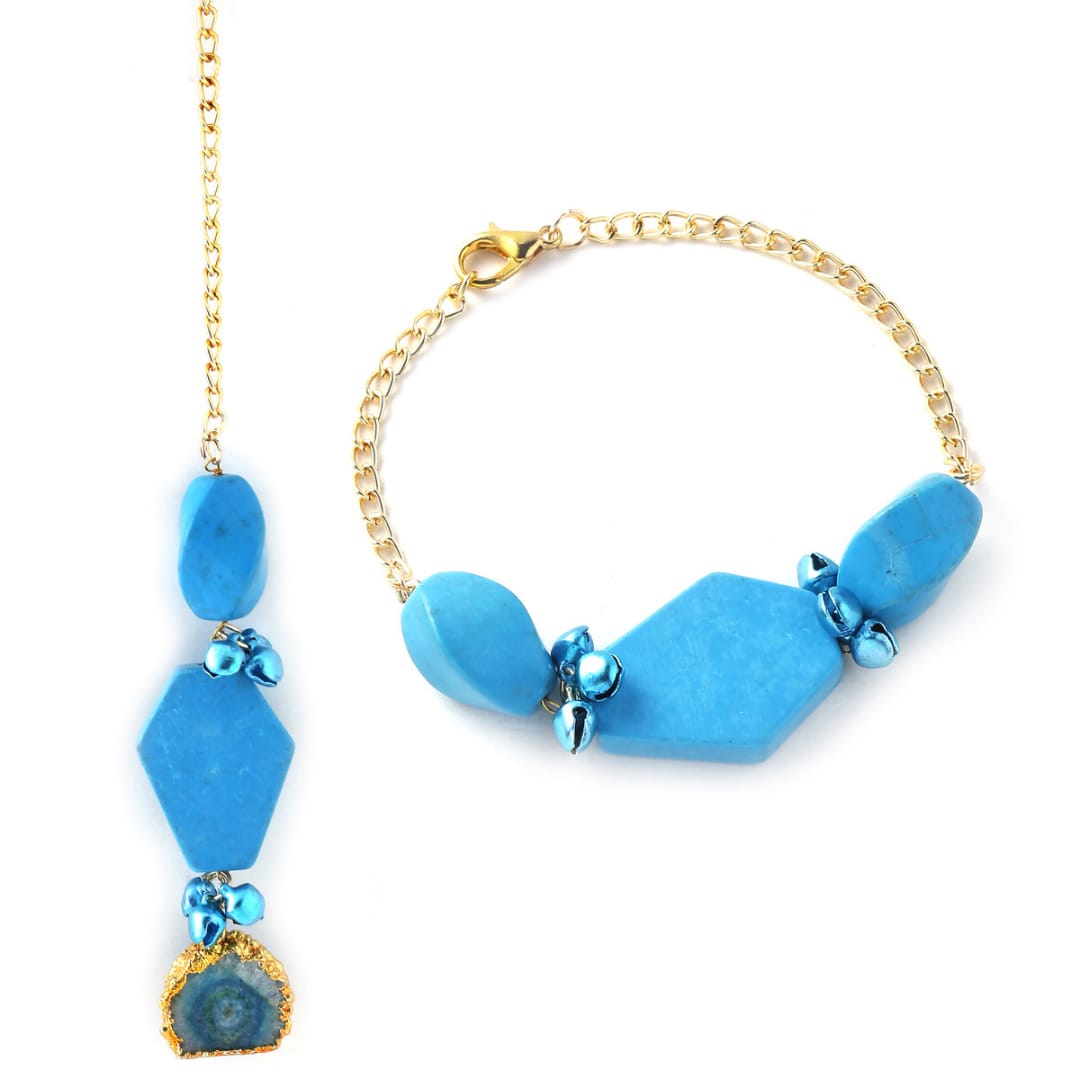 Turquoise with Ghungroo and Agate Couple Rakhi