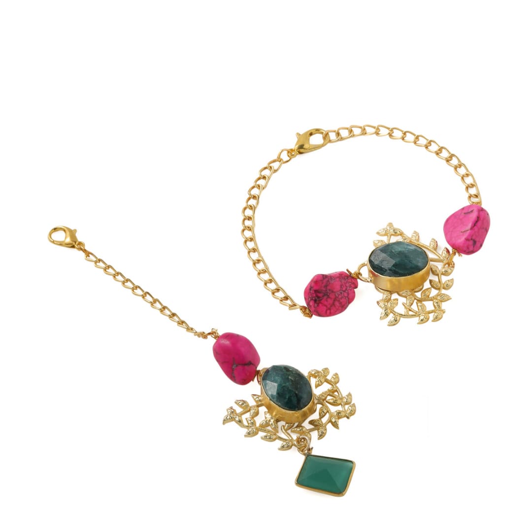 Green Corrundum Leaves Couple Rakhi