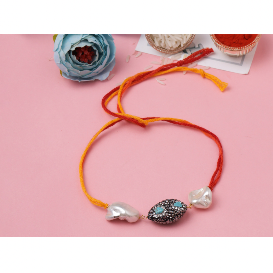 Turkish Ball with Baroque Pearl Mauli Rakhi