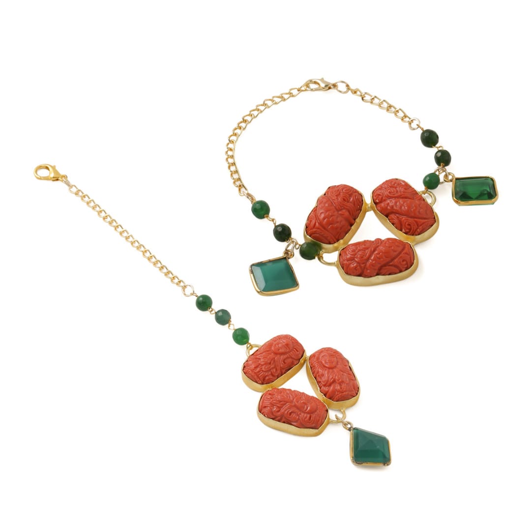 Carved And Glass Stone Couple Rakhi