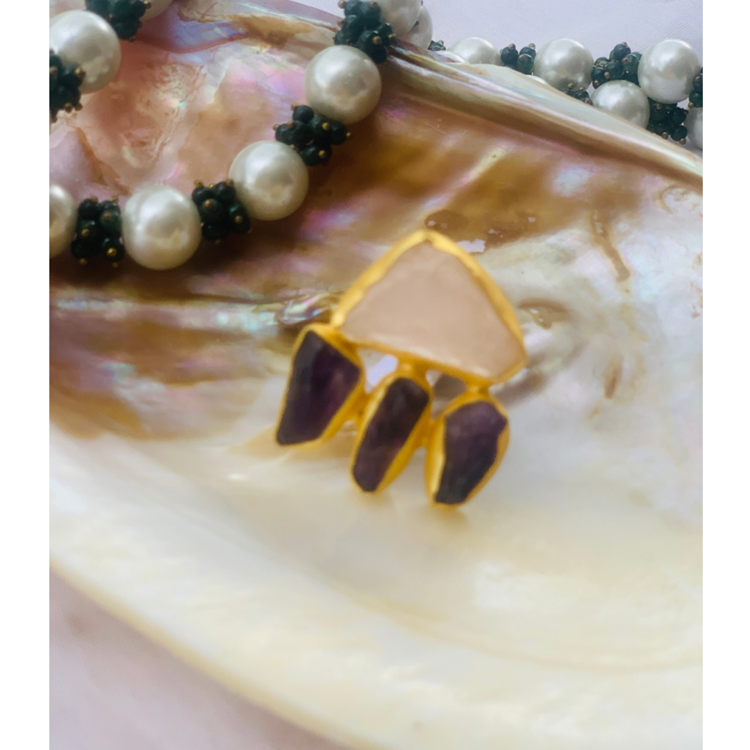 Rose Quartz Amethyst Ring