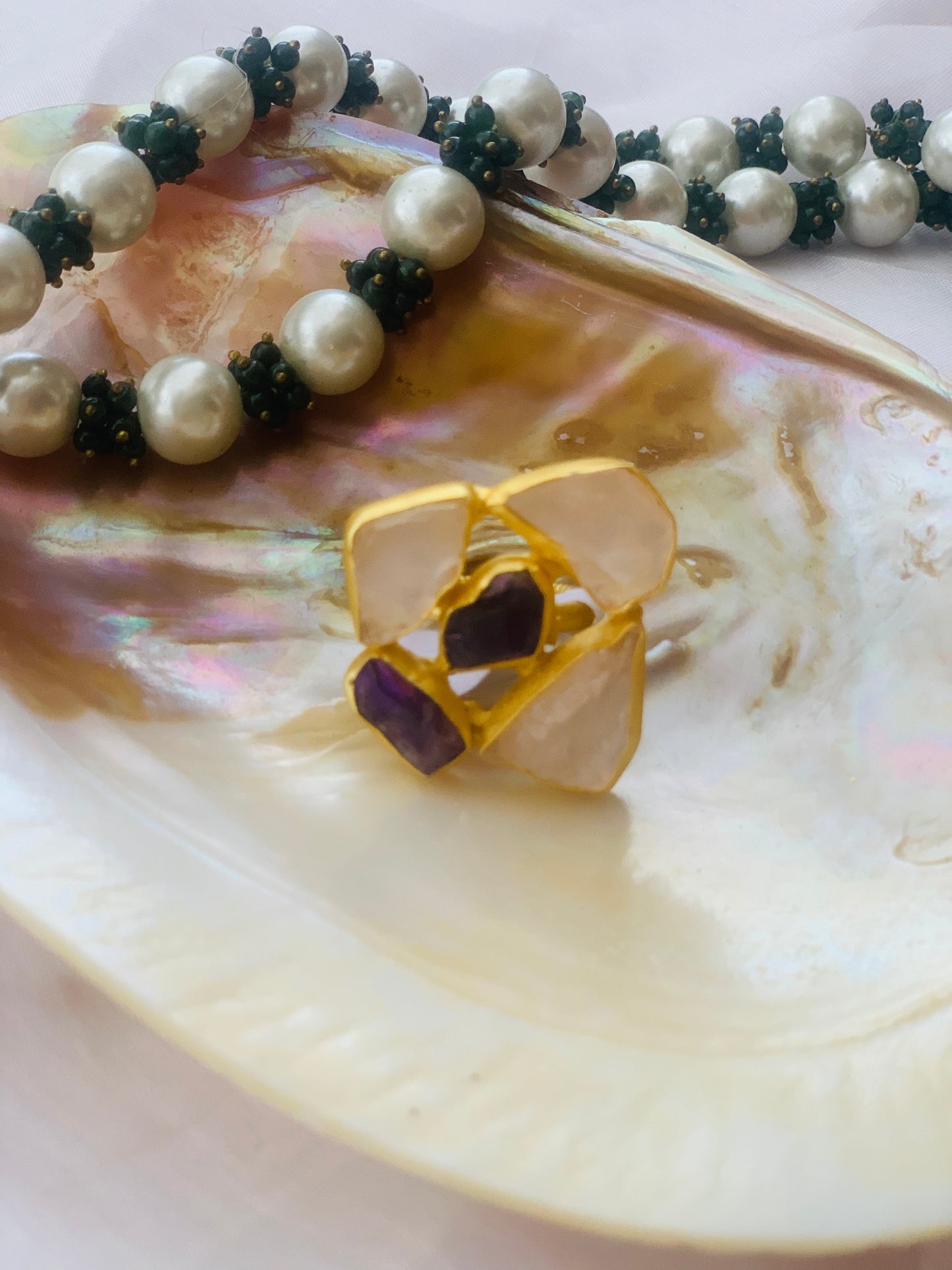 Rose Quartz Amethyst Ring