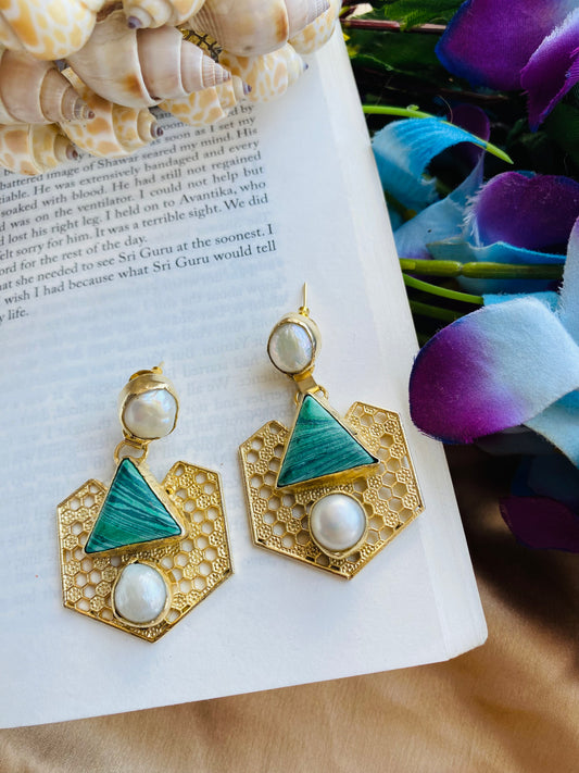 Malachite Triangular Drama Earring