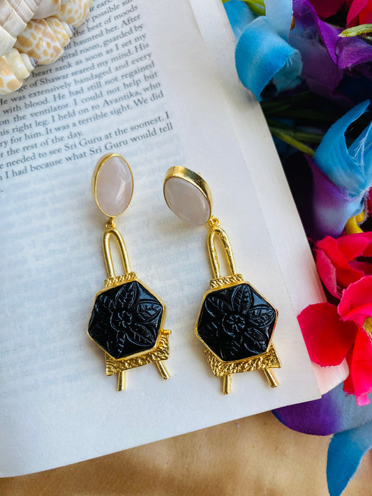 Carved Onyx Tower Earrings