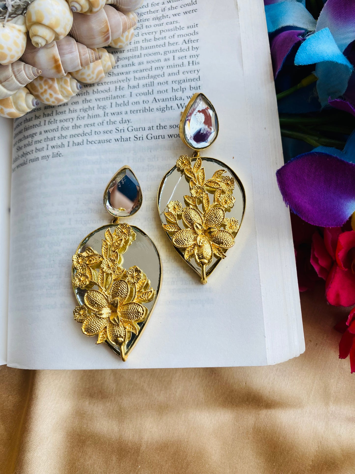 Flowers on Mirror Earrings