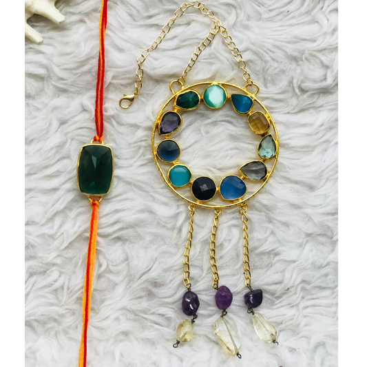 Wheel of Stone Pendant Couple Rakhi