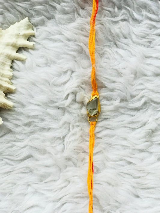 Green amethyst raw stone in brass metal 18k gold plated