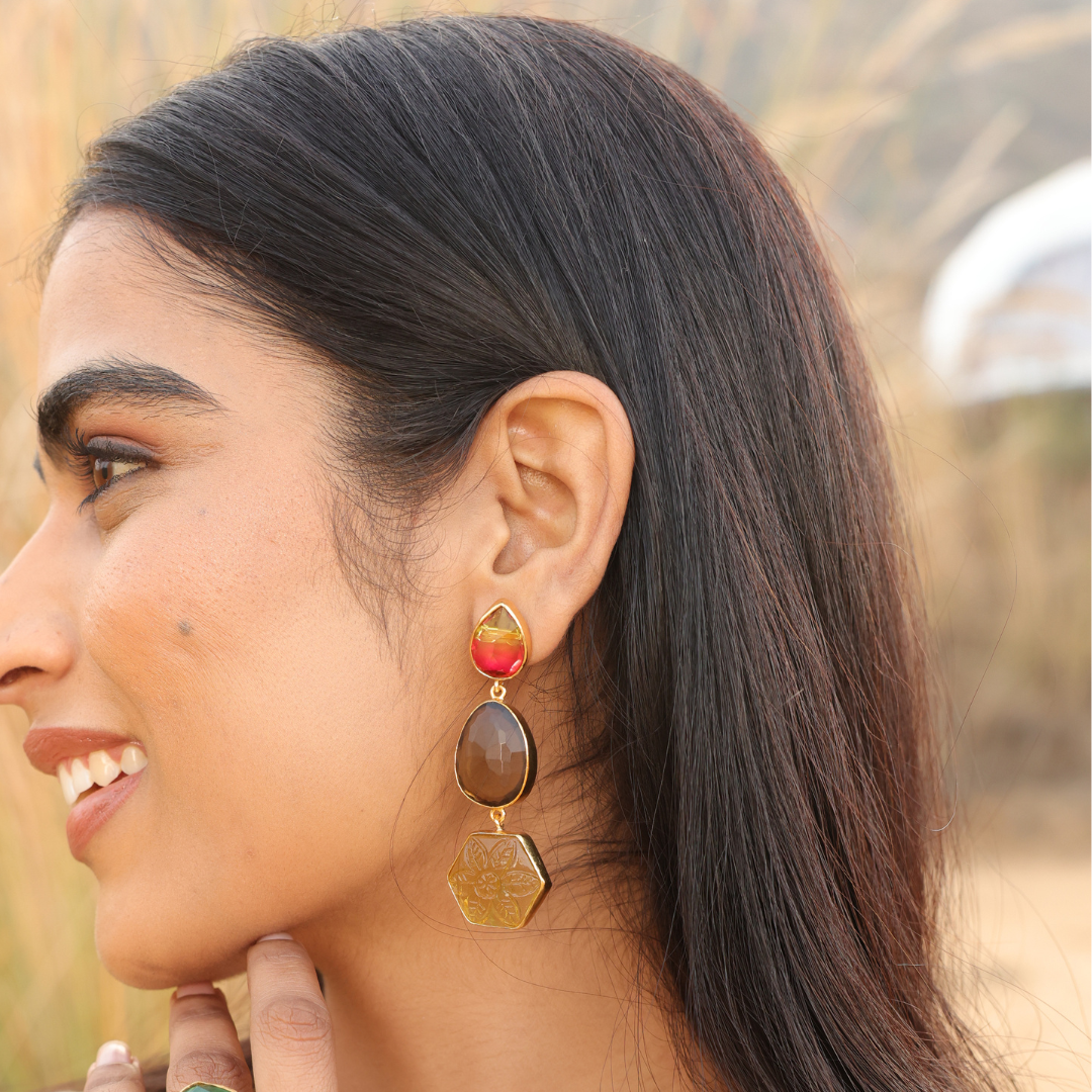 Rainbow Studs with Flower Drops Earrings