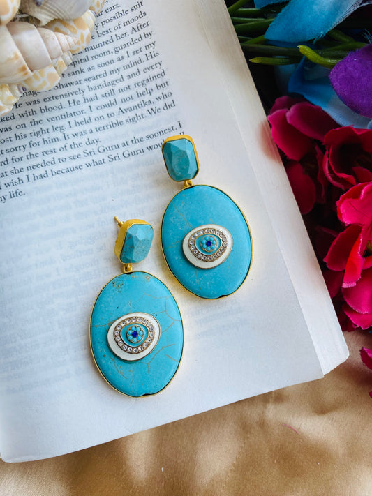 White Evil Eye on Turquoise Earrings