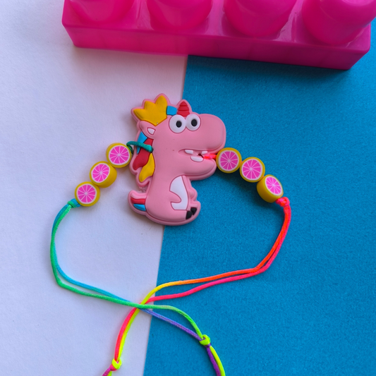 DINASOUR ERASER WITH  COLOUR BEADS & THREAD