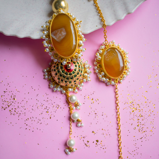 Brown onyx with Jhoomka Pendal Couple Rakhi