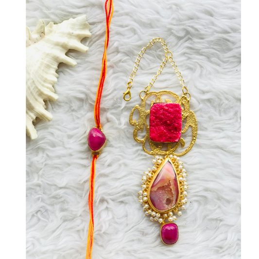 Pink Sugar Druzy Pendant Couple Rakhi