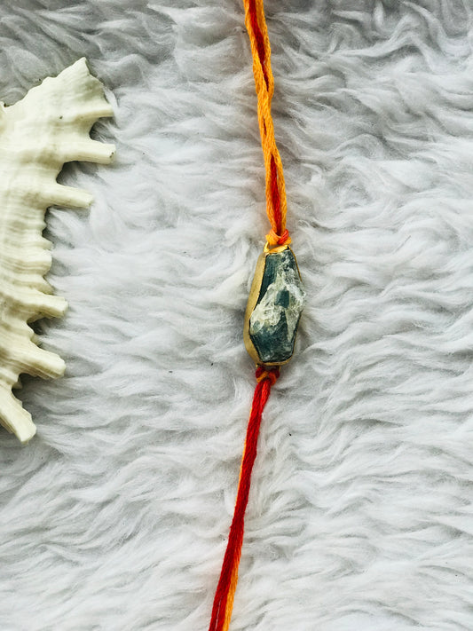 Apatite rough stone in brass metal 18k gold plated