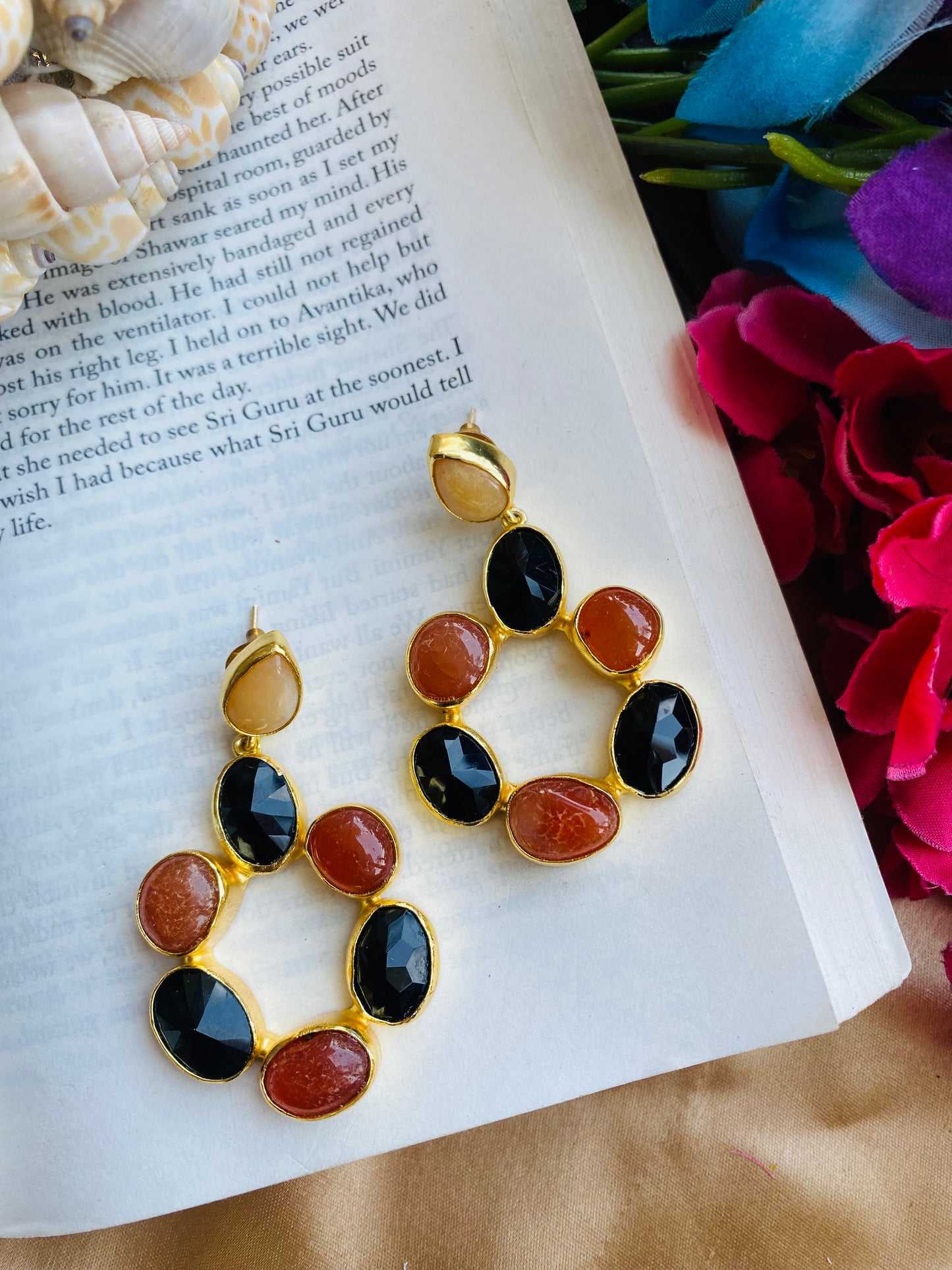 Carnelian Onyx Flower Earrings