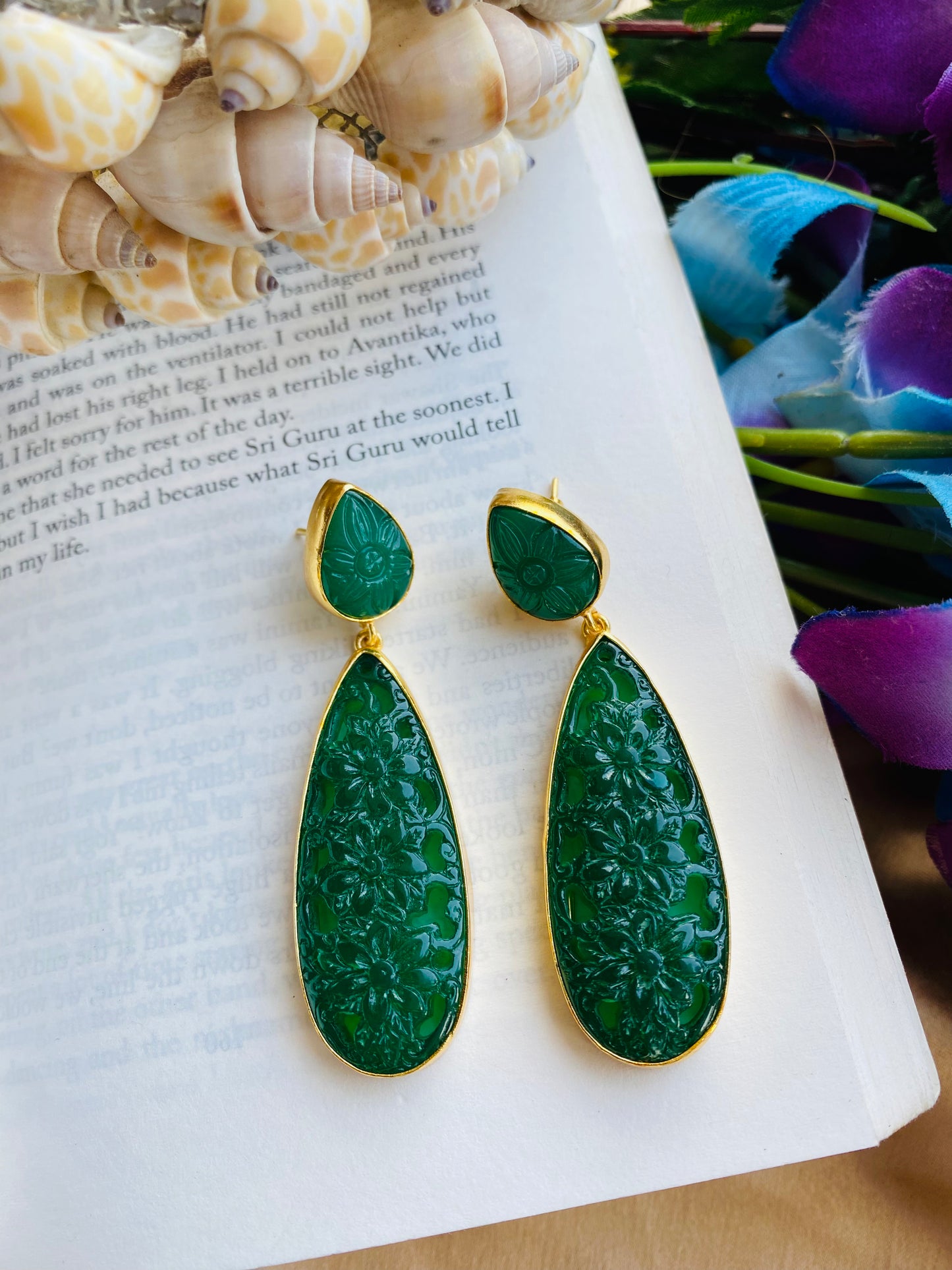 Green Coral Earrings