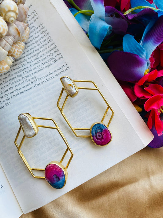 Agate Hexagon Earrings