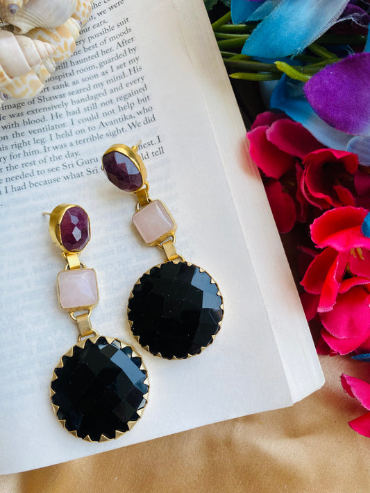 String of Pink and Black Earrings