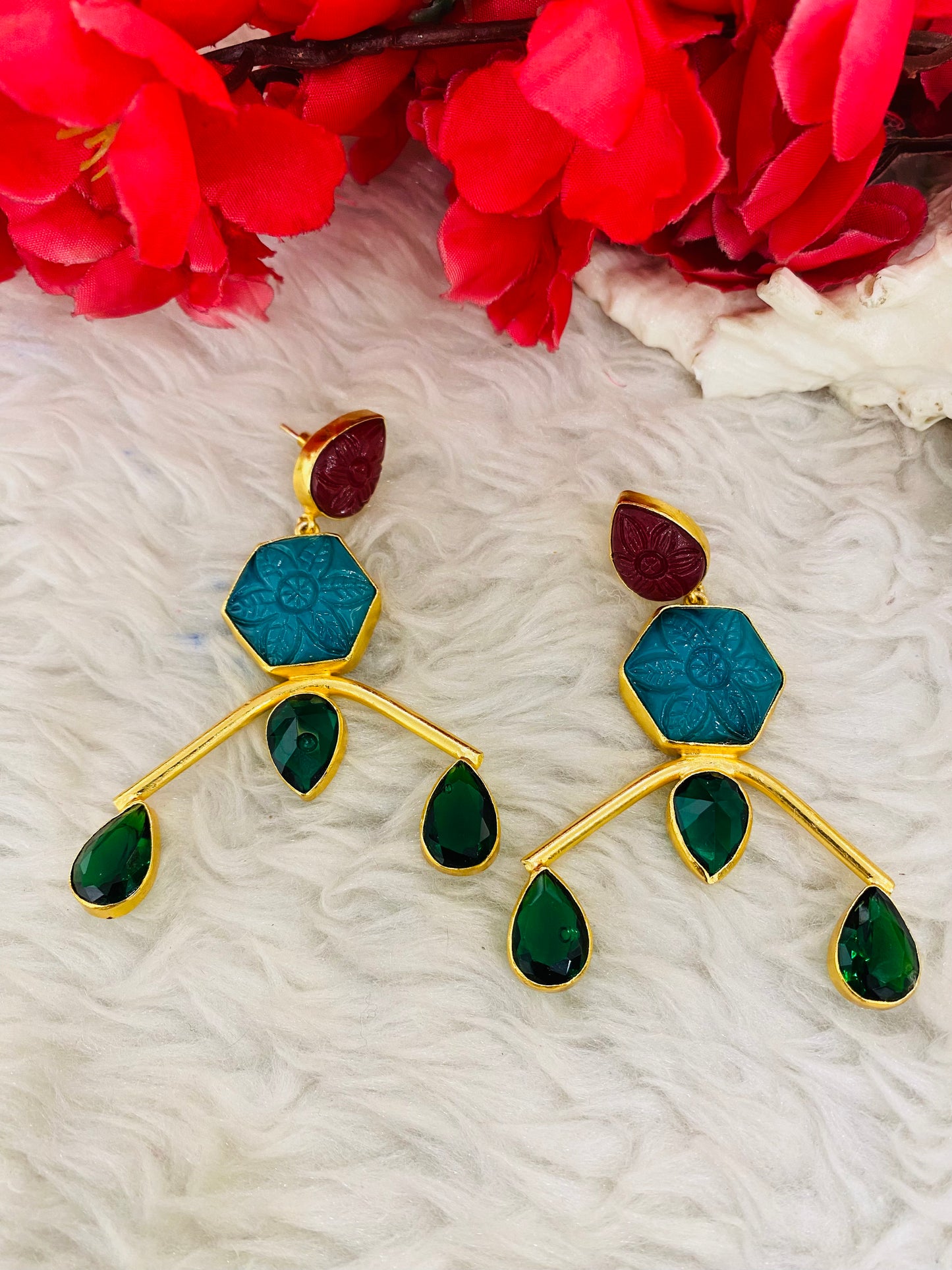 Tri Green Earrings