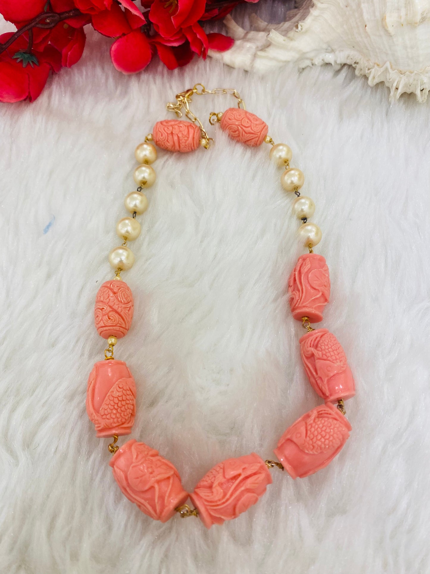 Peach Carved Necklace