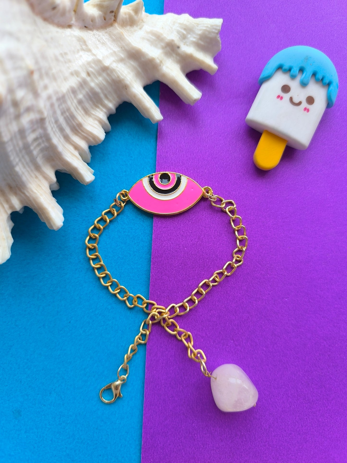 PINK EVIL EYE CHARM IN CHAIN