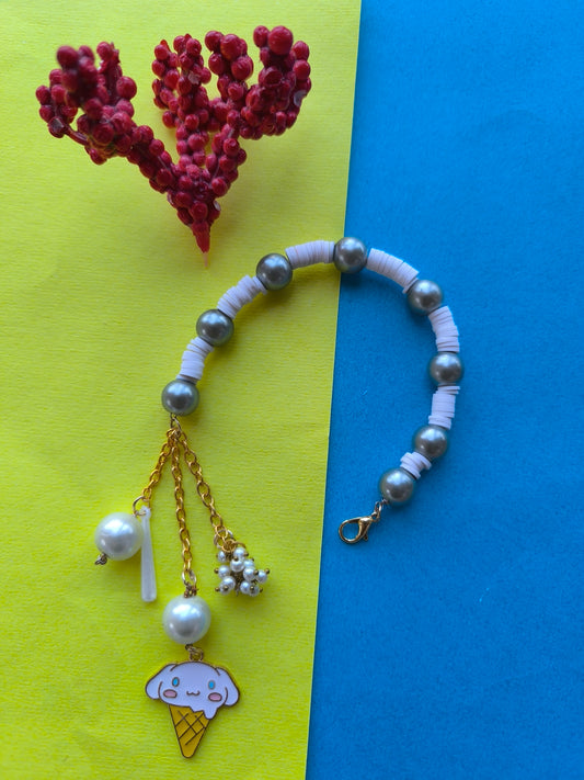 Grey pearl charm bracelet