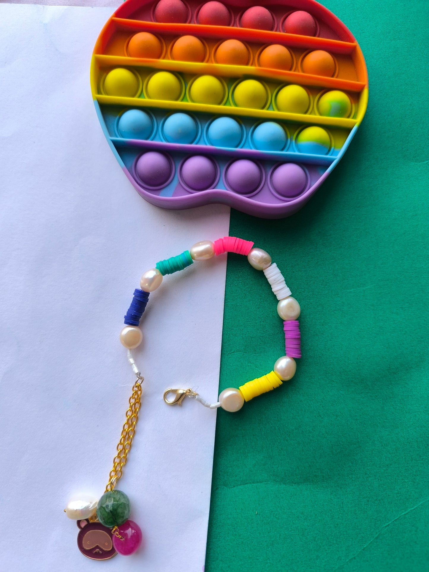 Pearl with colour charm bracelet