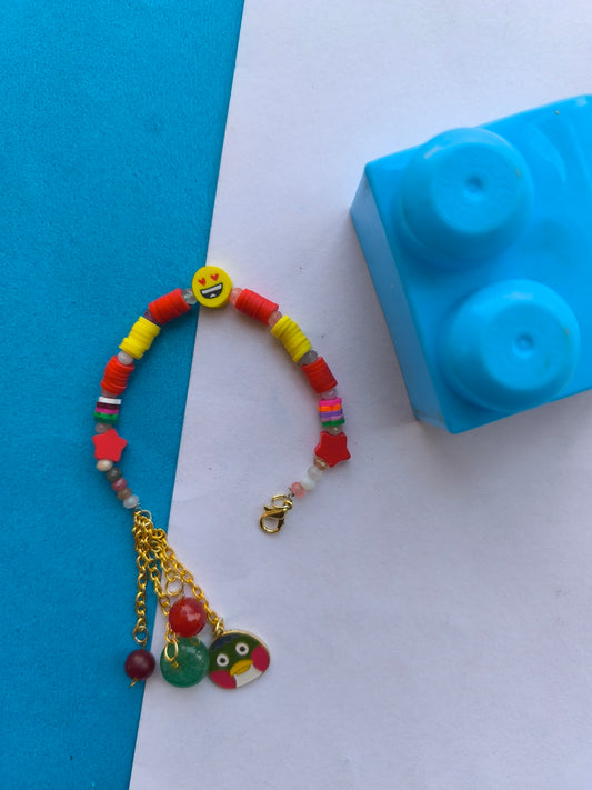 Red beads with smiley charm bracelet