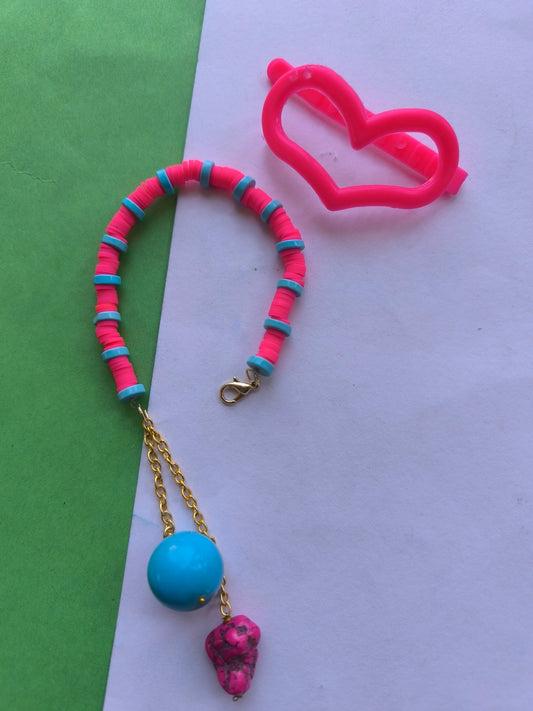 Blue & pink beads bracelet