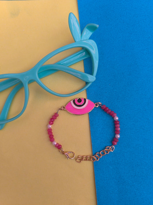 PINK EVIL EYE CHARM WITH BEADS