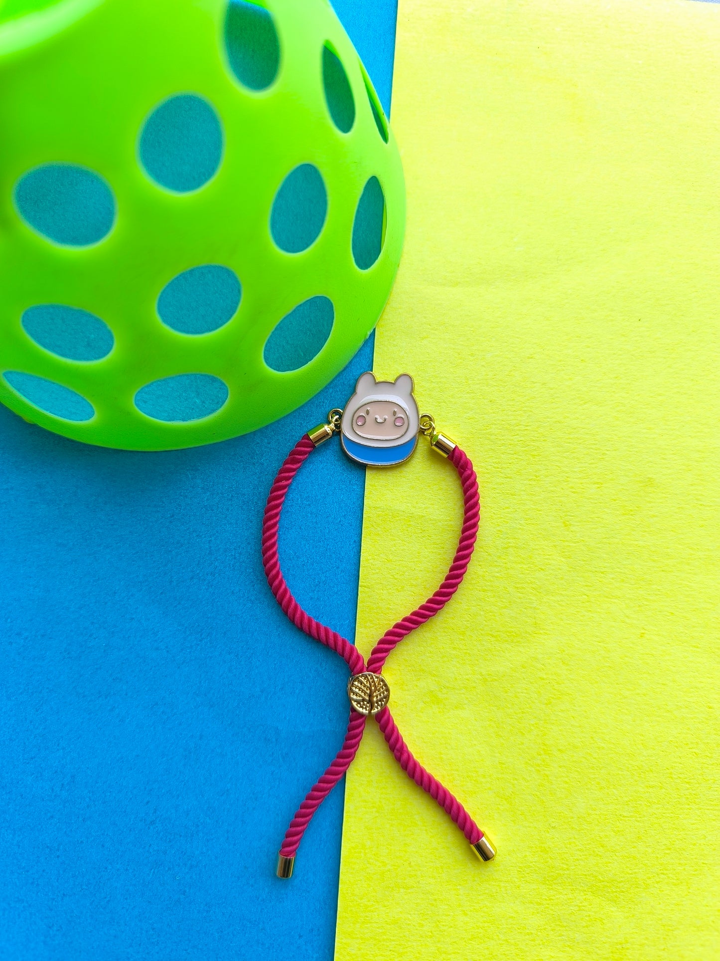 Cartoon charm with pink thread adjustable
