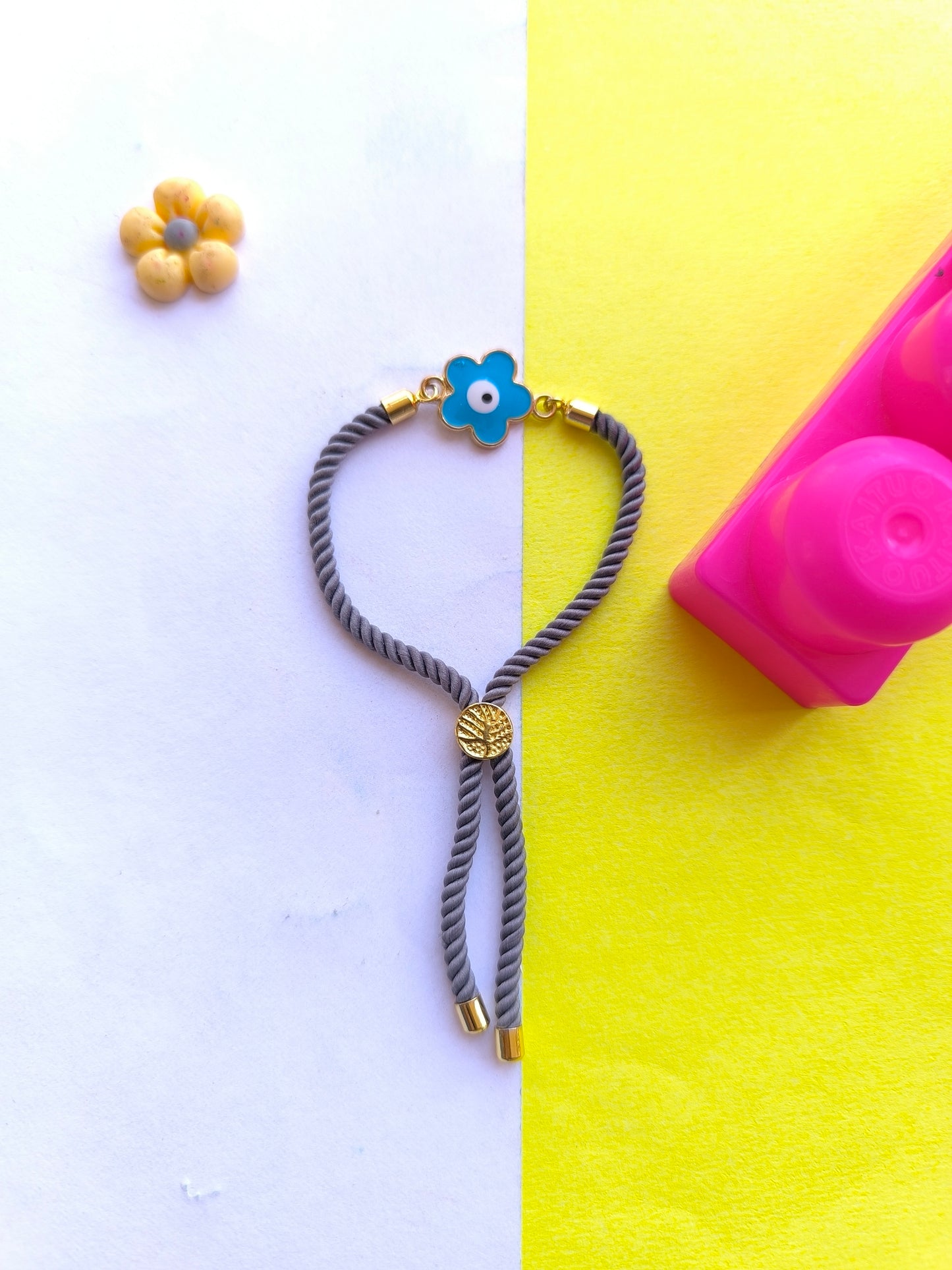 Flower charm with grey thread adjustable