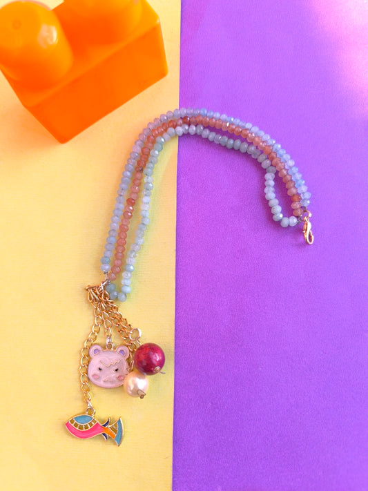 Fcated beads with charm tassel hanging