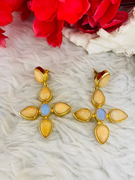 Yellow Jade Flower Earrings