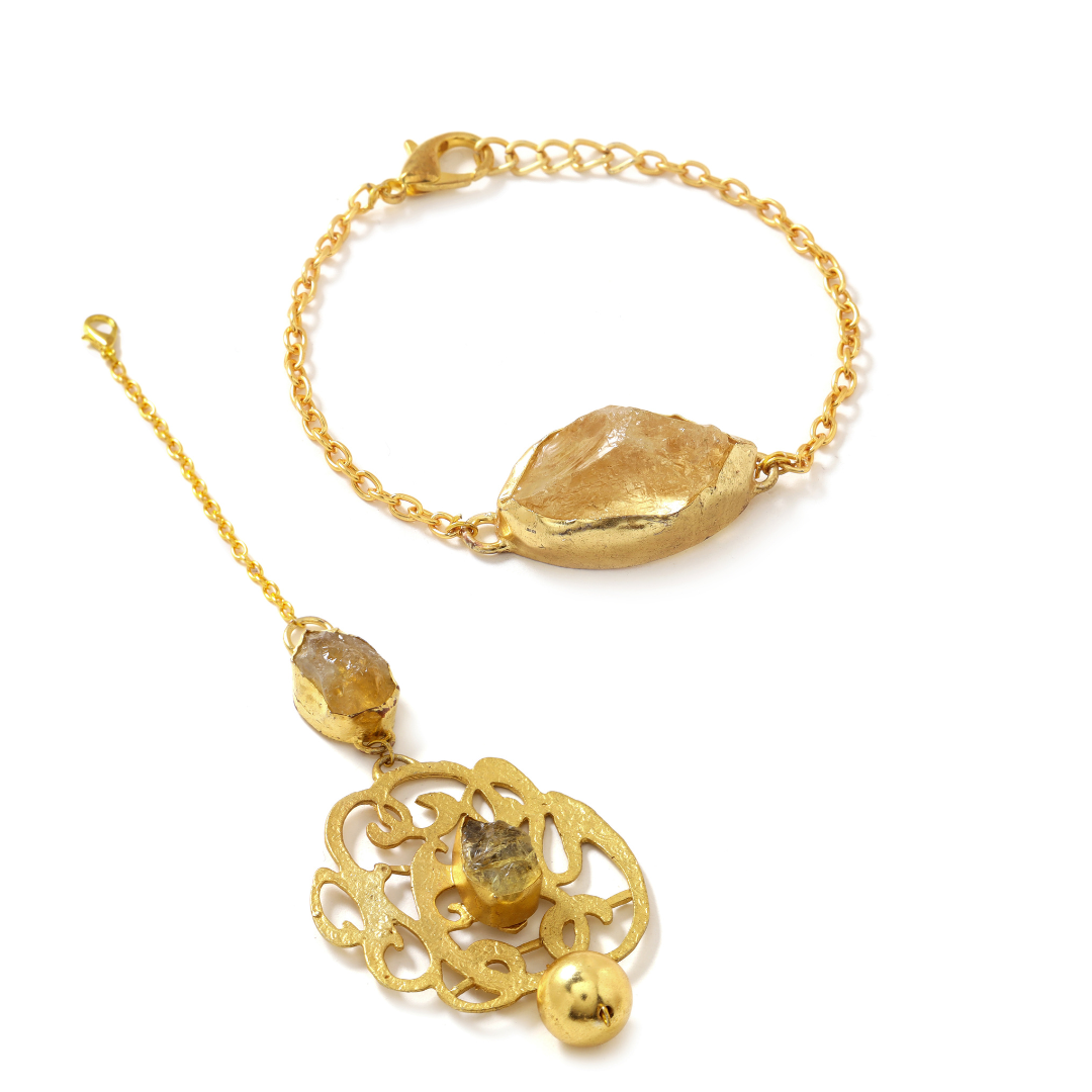 Citrine Rough Stone Couple Rakhi