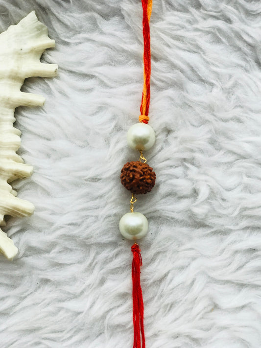 Rudraksh with pearl mauli rakhi