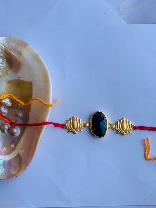 Green glass stone mauli rakhi