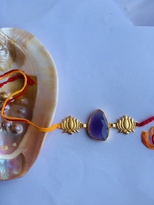 Amethyst colour stone mauli rakhi