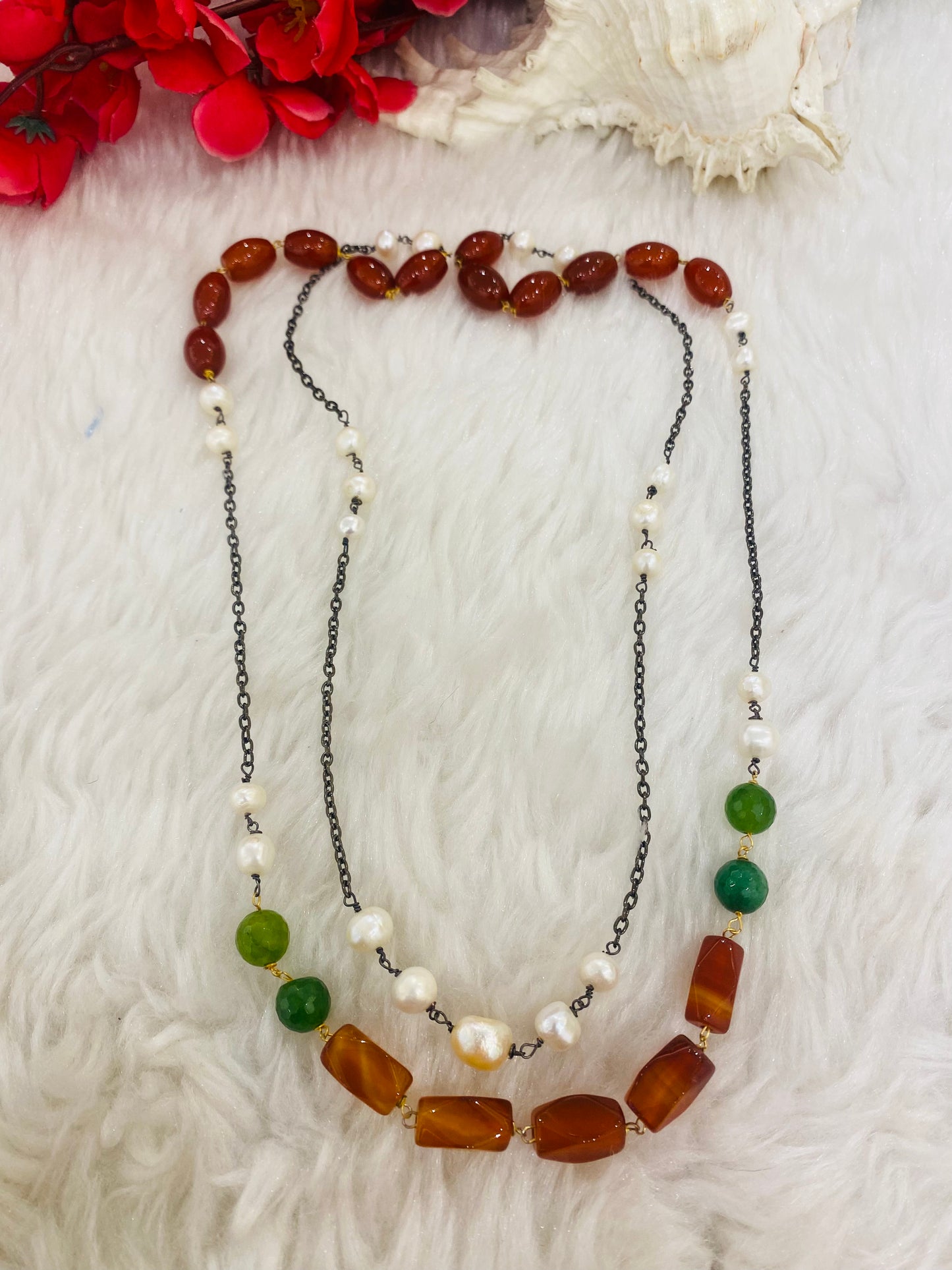 Carnelian Pearl Necklace