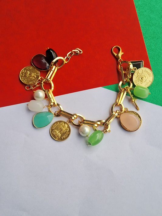 Charm Beads Bracelet With Mix Stones & old coins