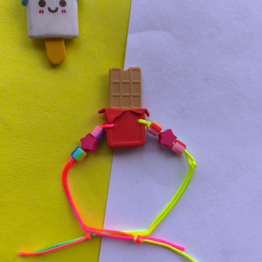 CHOCOLATE ERASER WITH  COLOUR BEADS & THREAD