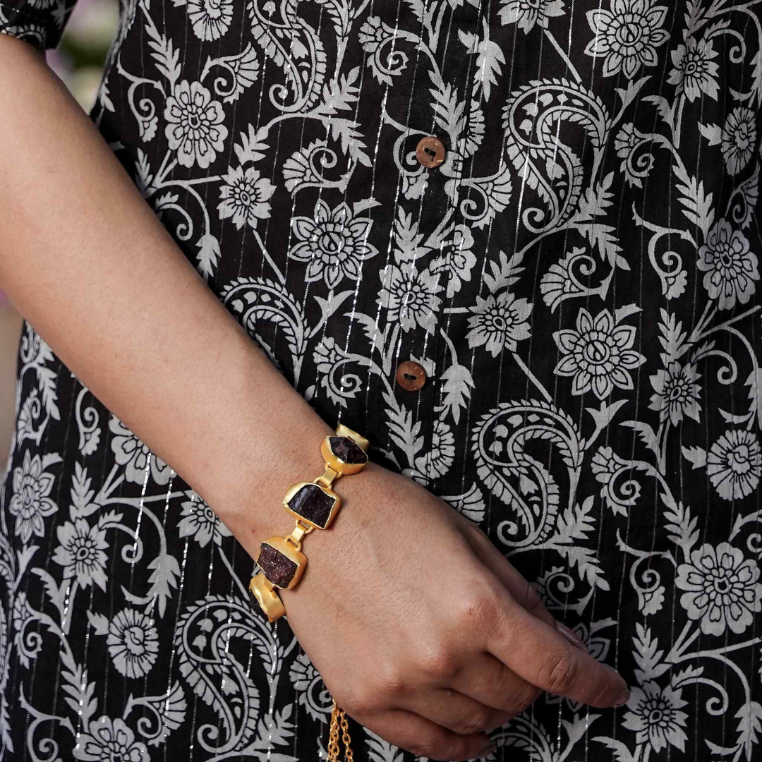 Garnet Raw Stone Tassel Bracelet