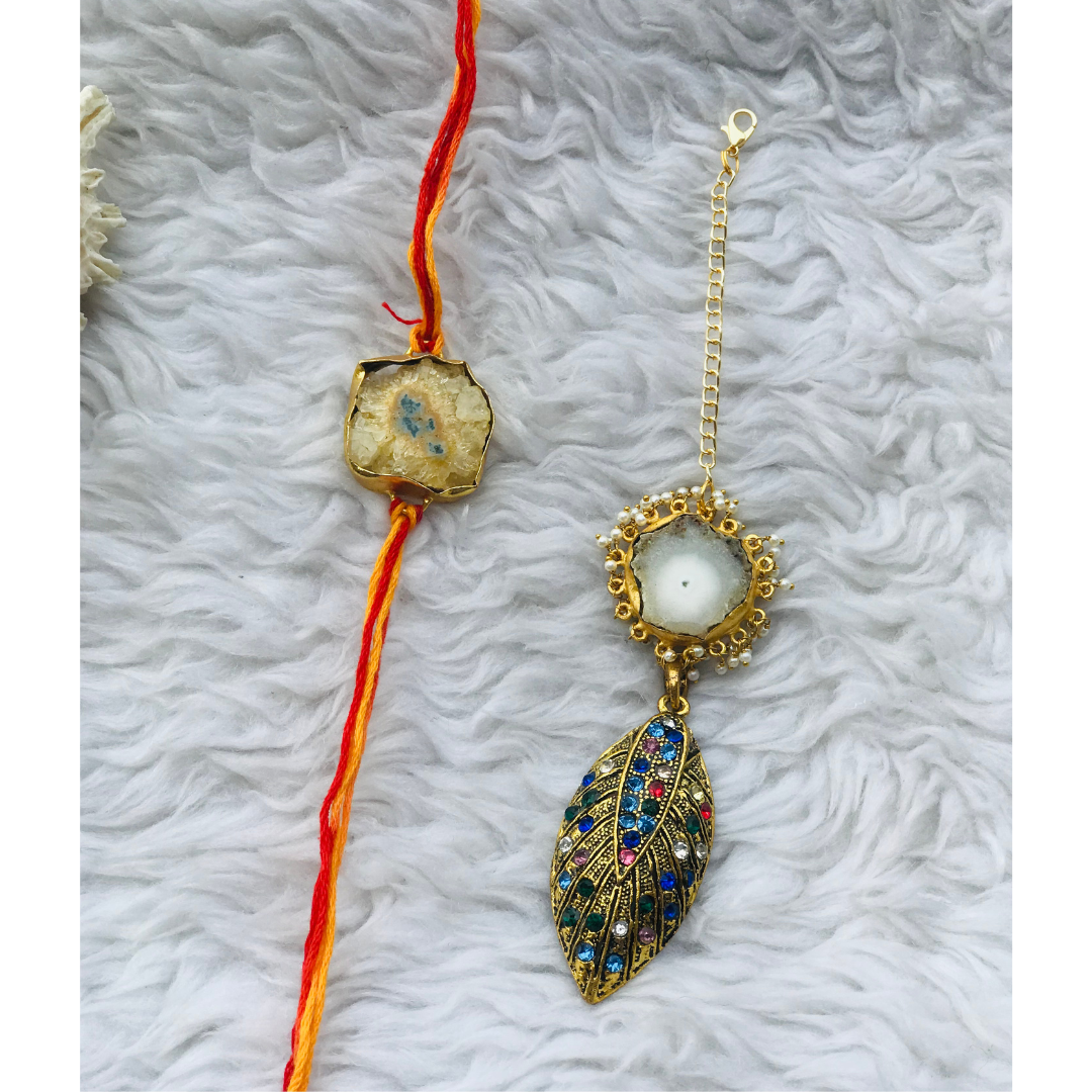 Agate with Multi Zircon Pendant Couple Rakhi