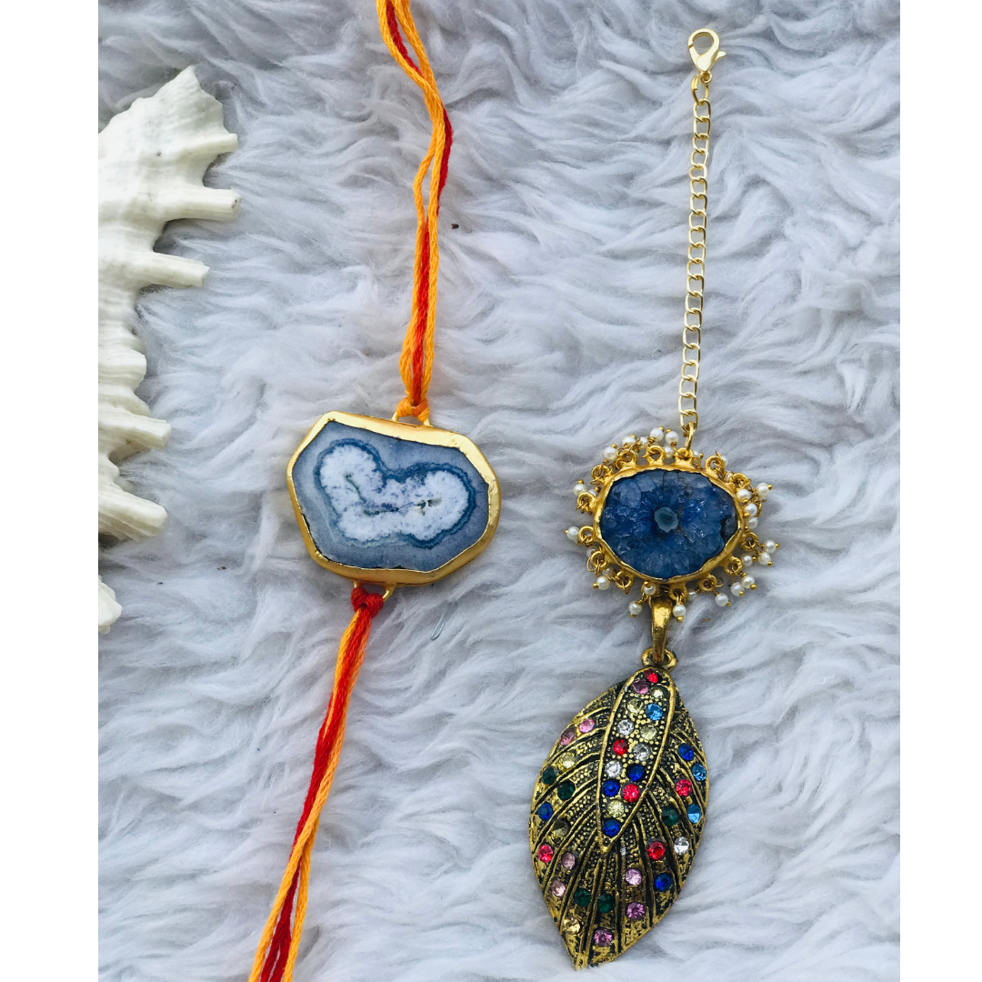 Agate with Multi Zircon Pendant Couple Rakhi