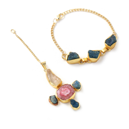 Apatite Rough Stone Bracelet Couple Rakhi